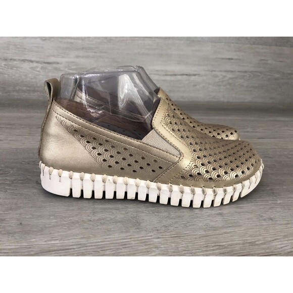 Ilse Jacobsen Tulip Sneakers Girls 2.5-3 Gold Laser-Cut Casual Slip-On Shoes